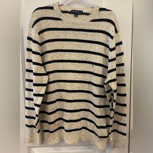 Crown & Ivy Sweater Sz XL Speckled Off White & Navy Stripe Pattern NEW Crew Neck